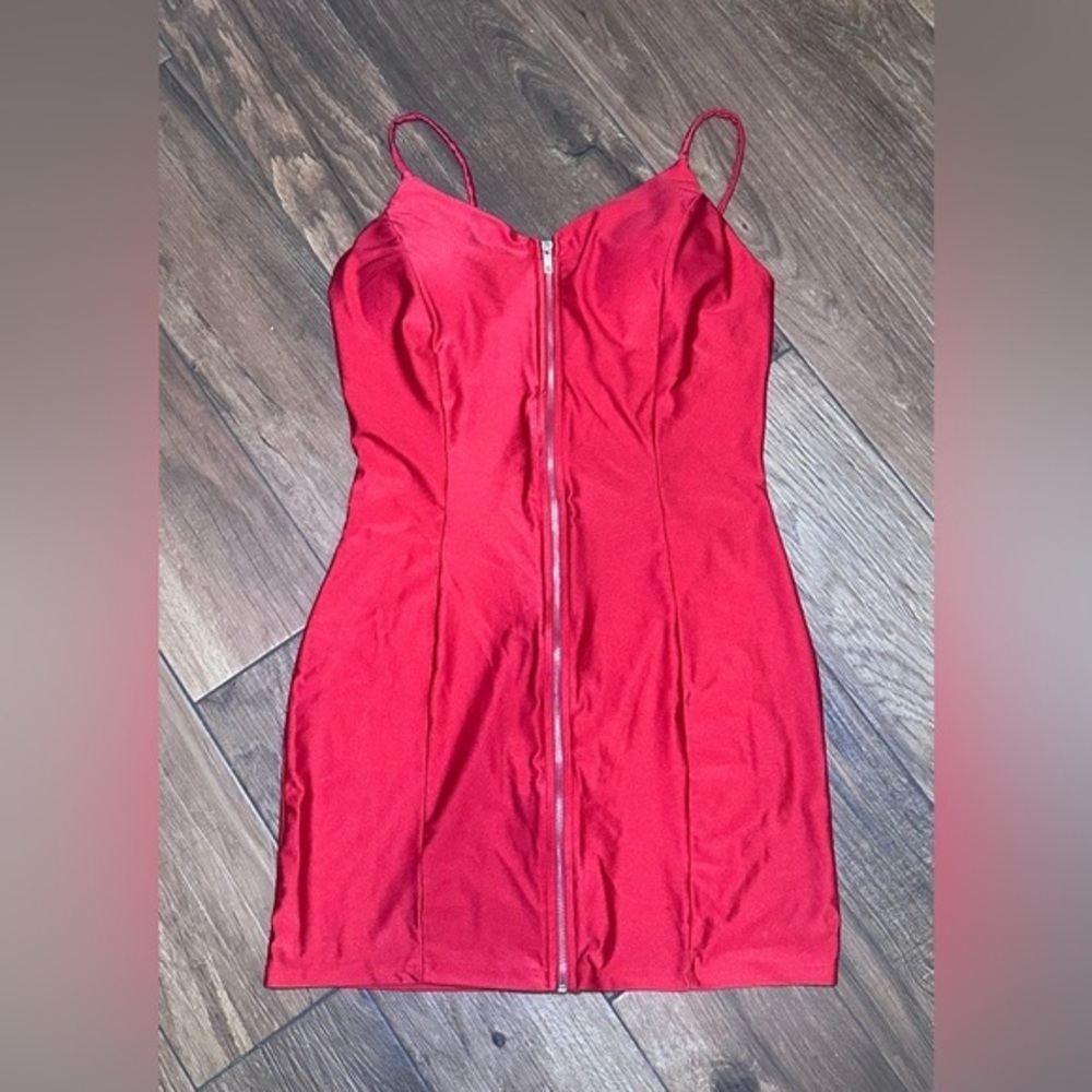 Red Fitted Bodycon Dress Red Zipper Dress Nurse Costume